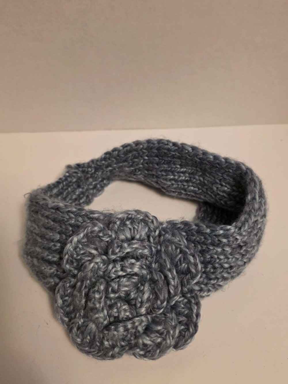 Handmade Chunky Knit Ear Warmer Headband Gray Wood Button Closure